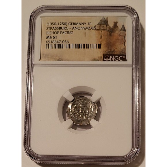 Germany Strassburg Anonymous (1050-1250) Silver Pfennig Bishop Facing MS61 NGC - Picture 1 of 4